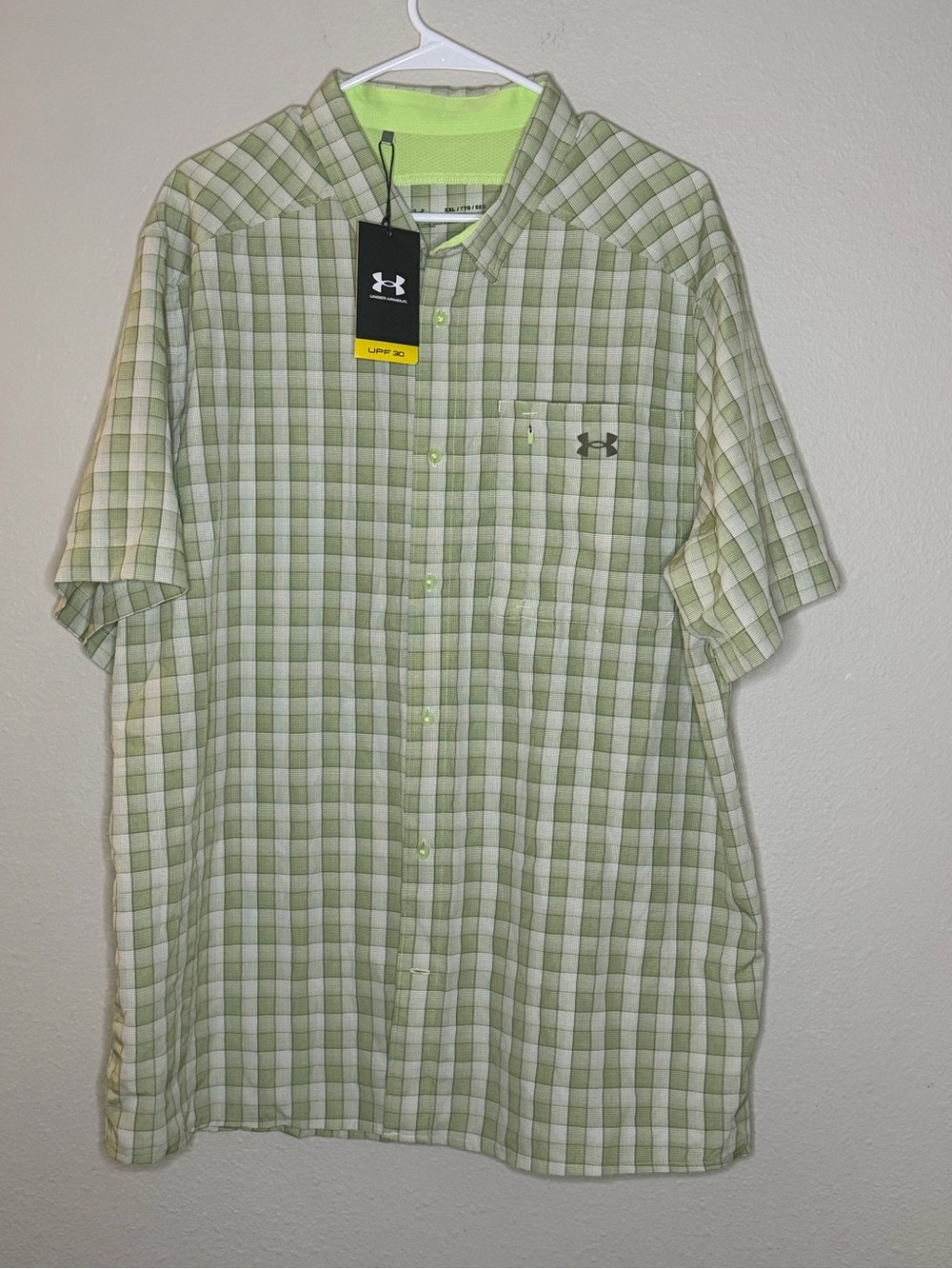 Under Armour Drift Tide 2.0 Plaid Shirt Mens XXL Green Short Sleeve Button Down